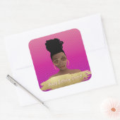 ハッピーバースデー!黒人女性(マゼンタ金ゴールド色) スクエアシール (封筒)