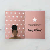 ハッピーバースデー!黒人女性,白い星,ピンク カード (内部)