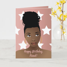 ハッピーバースデー!黒人女性，白い星，ピンク カード