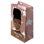 ハッピーバースデー!黒人女性，白い星，ピンク スモールペーパーバッグ (正面アングル)