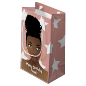 ハッピーバースデー!黒人女性，白い星，ピンク スモールペーパーバッグ (裏面アングル)