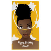 ハッピーバースデー!黒人女性,白い星,金ゴールド スモールペーパーバッグ (裏面)