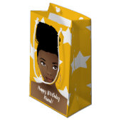 ハッピーバースデー!黒人女性,白い星,金ゴールド スモールペーパーバッグ (正面アングル)