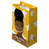ハッピーバースデー!黒人女性,白い星,金ゴールド スモールペーパーバッグ (裏面アングル)