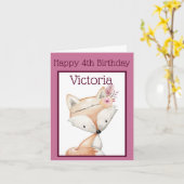 ハッピーバースデー（４歳） - トライバル狐 カード (黄色い花)