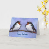 ハッピーバースデー:2つの木のツバメ カード (黄色い花)