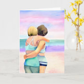 ハッピーバースデー | 2人の女性がビーチ カード (黄色い花)