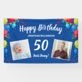 ハッピーバースデー、2枚の写真、任意の年齢、おもしろいバルーン 横断幕 (横)