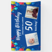 ハッピーバースデー、2枚の写真、任意の年齢、おもしろいバルーン 横断幕 (縦)