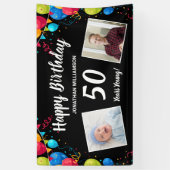 ハッピーバースデー、2枚の写真、任意の年齢、おもしろいバルーン 横断幕 (縦)