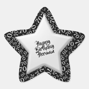 ハッピーバースデー: 70数値パターン白黒 星シール