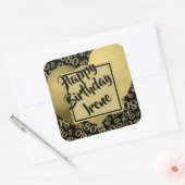 ハッピーバースデー- 80金ゴールド/黒の数値パターン スクエアシール (封筒)