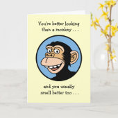 ハッピーバースデー: Cartoon Monkey カード (黄色い花)