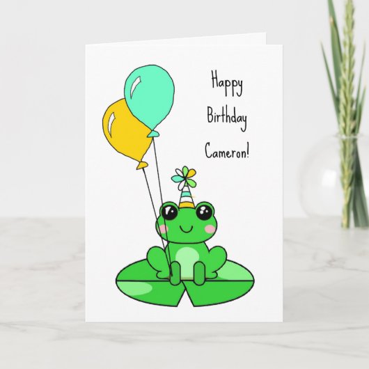 ハッピーバースデー | Cute Frog with Balloons カード (正面)