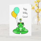 ハッピーバースデー | Cute Frog with Balloons カード (黄色い花)