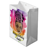 ハッピーバースデー!Guaring Black Women Water Color ミディアムペーパーバッグ (正面アングル)