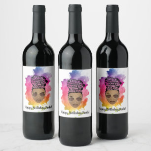 ハッピーバースデー!Guaring Black Women Water Color ワインラベル