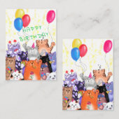 ハッピーバースデー- Happy Catパーティー漫画スケッチ ノートカード (正面/裏面)