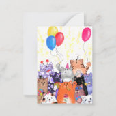 ハッピーバースデー- Happy Catパーティー漫画スケッチ ノートカード (裏面)