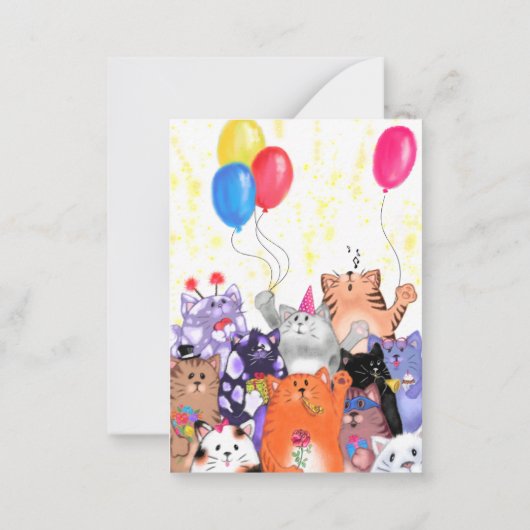 ハッピーバースデー- Happy Catパーティー漫画スケッチ ノートカード (裏面)