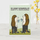 ハッピーバースデー- Hedgehog Teaパーティーグリーティングカード カード (黄色い花)