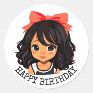 ハッピーバースデー Little Cartoon Girl ラウンドシール