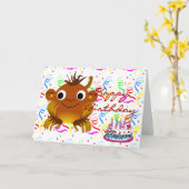 ハッピーバースデー(Monkey Cartoon & 中国の Word) カード (黄色い花)