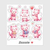 ハッピーバースデー- Pink Cats - Cake Balloons Gift - シール (シート)