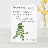 ハッピーバースデー!Sock Monkyの挨拶カード カード (黄色い花)