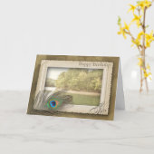 ハッピーバースデー- SON -ヴィンテージ湖の風景 カード (黄色い花)