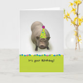 ハッピーバースデー、Suey'tのパーティーのブタの挨拶状 カード (黄色い花)