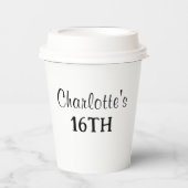 ハッピーバースデー |Sweet sixteen名(白黒) 紙コップ (正面)