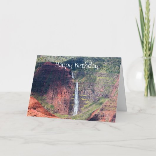 ハッピーバースデー、Waipooの滝、Waimea渓谷、カウアイ島 カード (正面)