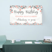 ハッピーバースデーANY年バラ金ゴールド&コーラルフローラ 横断幕 (トレードショー)