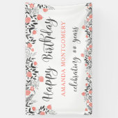 ハッピーバースデーANY年バラ金ゴールド&コーラルフローラ 横断幕 (縦)