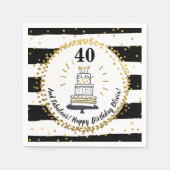 ハッピーバースデーAny Age Black、White、金ゴールドグリッター スタンダードカクテルナプキン (正面)