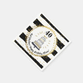 ハッピーバースデーAny Age Black、White、金ゴールドグリッター スタンダードカクテルナプキン (角)