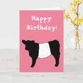 ハッピーバースデーBeltieはギャロウェーの雄牛の牛にベルトを付けました カード (黄色い花)