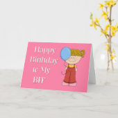 ハッピーバースデーBFF、バルーン付き女の子 カード (黄色い花)