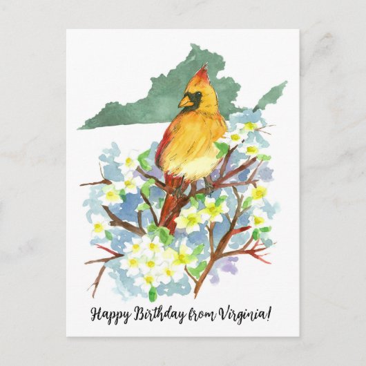 ハッピーバースデーfrom virginia(鳥)ショウジョウコウカンチョウドグウッド ポストカード (正面)