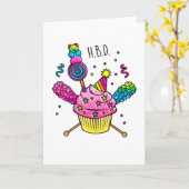 ハッピーバースデーHBDグミベアカップケーキ カード (黄色い花)
