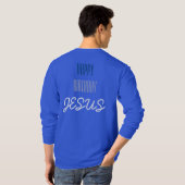 ハッピーバースデーJESUS – 青、白、グレーモダン Tシャツ (裏面フル)