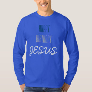 ハッピーバースデーJESUS – 青、白、グレーモダン Tシャツ
