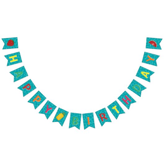 ハッピーバースデーlプールパーティーlサマーフルーツフロート バンティングフラッグ (全)