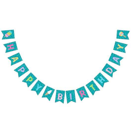 ハッピーバースデーlプールパーティーlデザートフロート バンティングフラッグ (全)