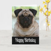 ハッピーバースデーPUG PUPY DOG黒のグリーティングカード カード (黄色い花)