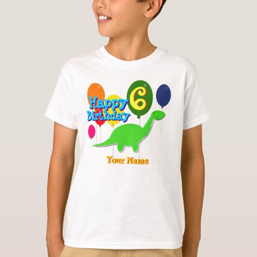 ハッピーバースデーTシャツ6年の気球の恐竜の Tシャツ (正面)