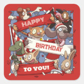 ハッピーバースデーTo You動物ファン赤と白 スクエアシール (正面)
