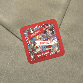 ハッピーバースデーTo You動物ファン赤と白 スクエアシール