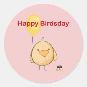 ハッピーバーズデイバードテーマの誕生日挨拶 ラウンドシール